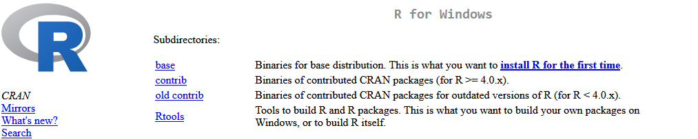 Screenshot of CRAN download R website